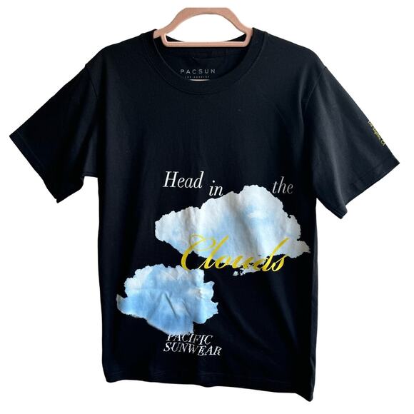Pac Sun Mens Small T-Shirt NWOT Blue Clouds Black Short Sleeve - Picture 1 of 6